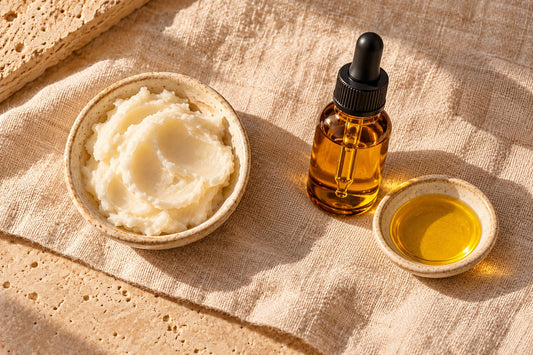Whipped tallow beside a dish of plant oil