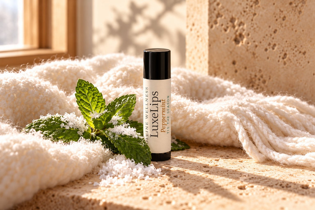 Tallow lip balm with fresh mint on a soft towel