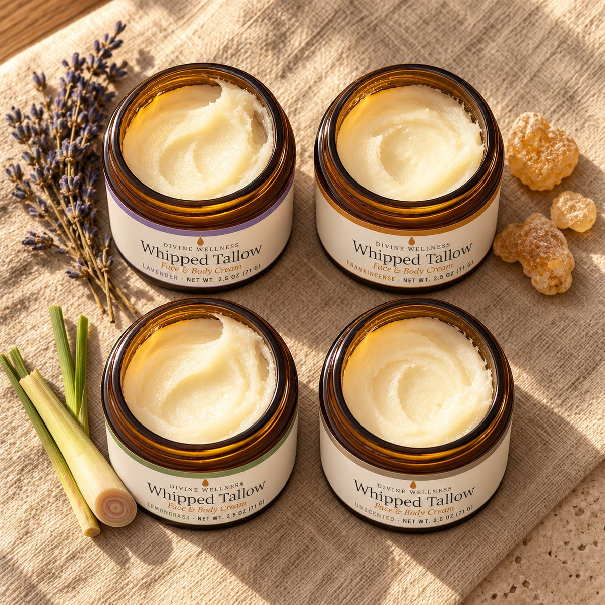 Whipped tallow cream in four scents