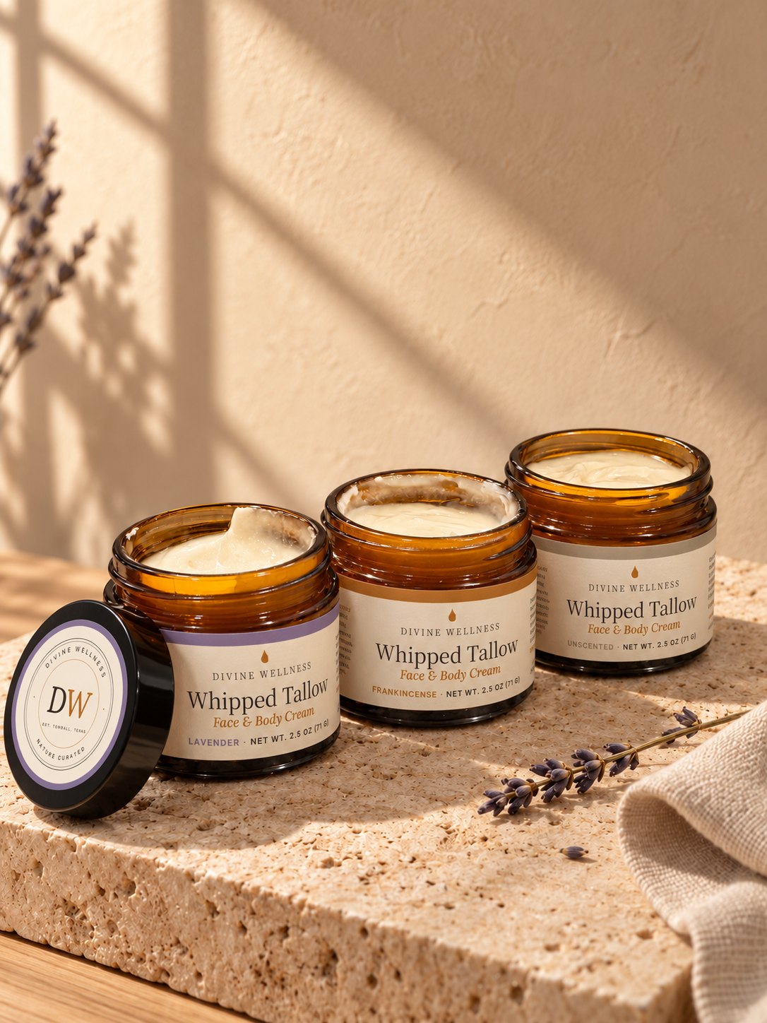 The Gift Trio: three 2 oz jars of whipped tallow cream